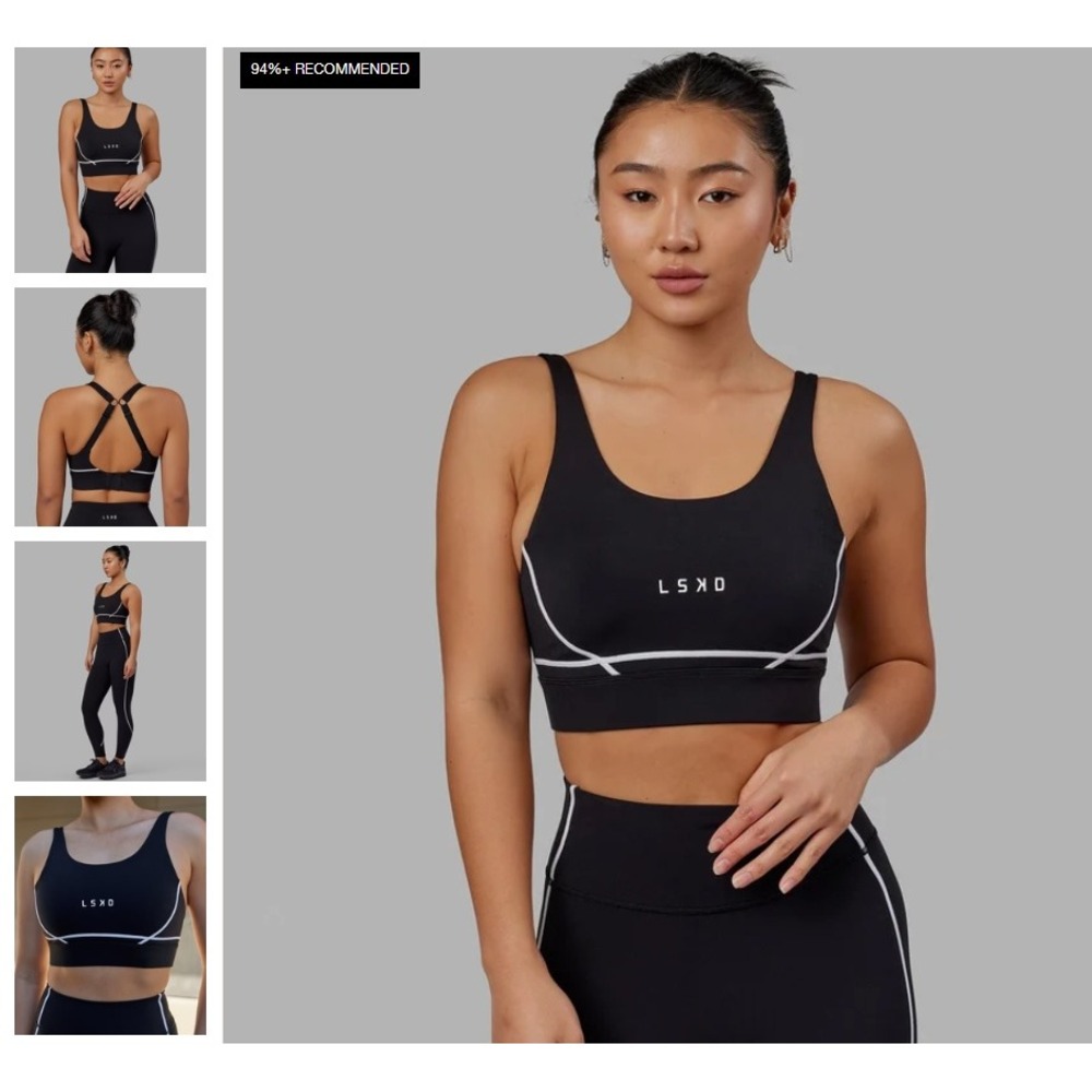 LSKD Pulse Sports Bra Black White Piping WABR00251-Black Women XS NWT NEW - Picture 10 of 16